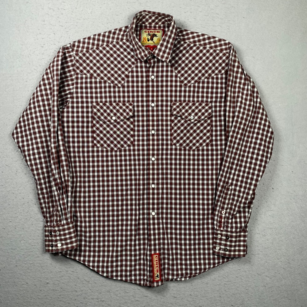 Cinch Western Shirt Mens Small Red Plaid Pearl Snap Classic Cowboy Collection